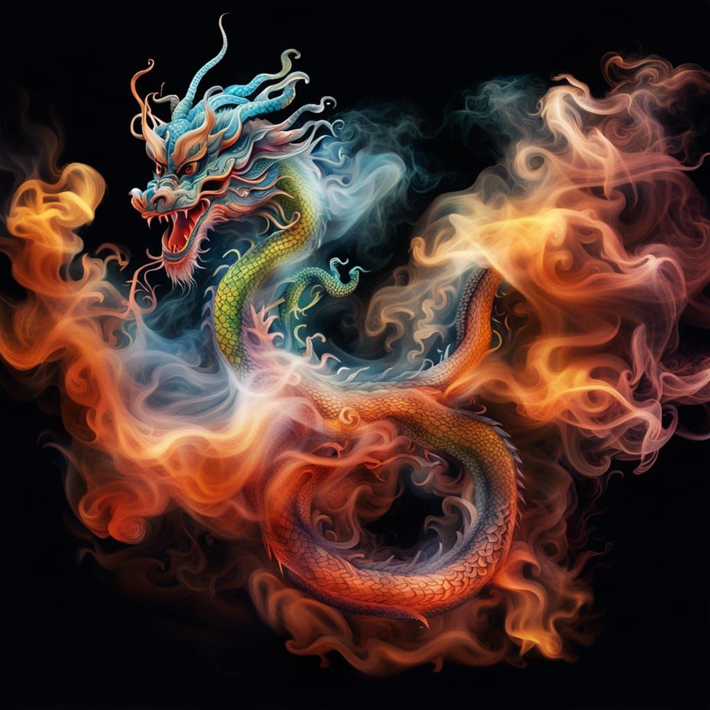 Mystical Smoke Dragon: A Colorful Illustration