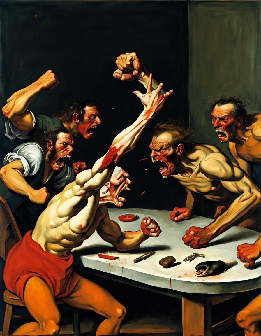 Angry Man's Fist Slam: A Surrealist Scene