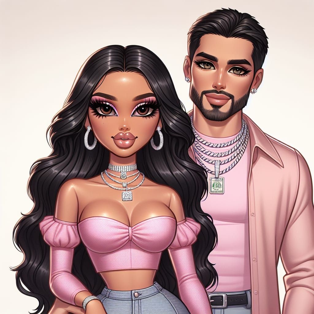 Bratz-Inspired Doll Couple: Realistic and Detailed Cartoon