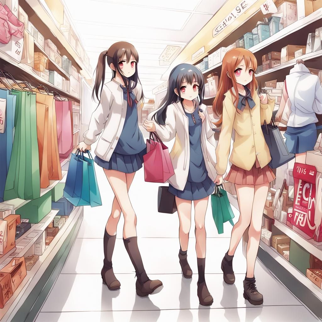Anime-Style Girls Shopping in Japanese Manga