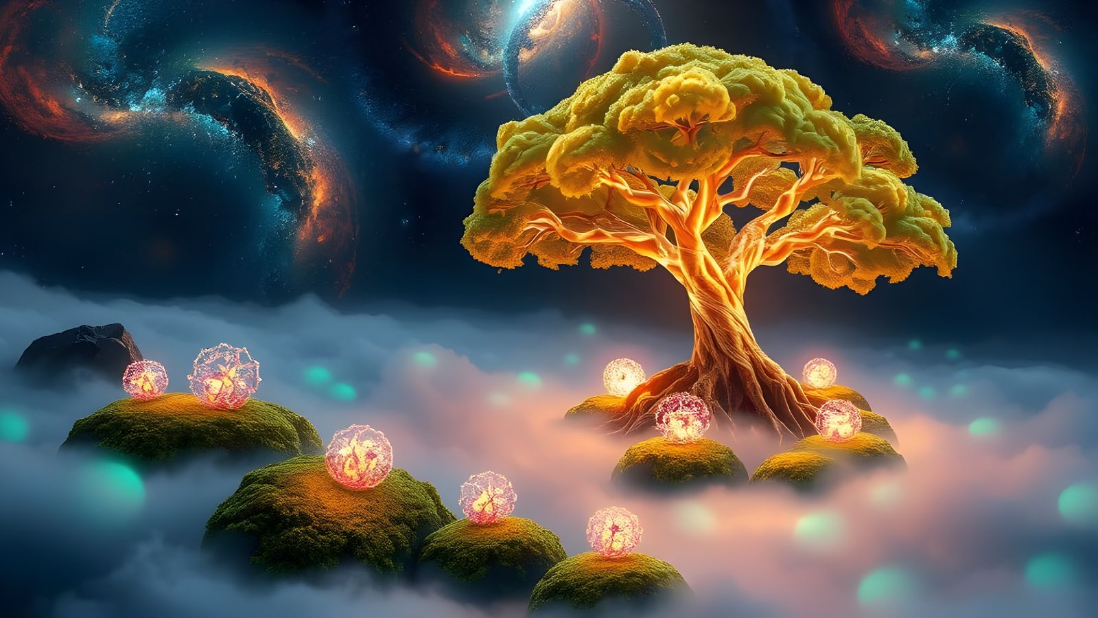 Cosmic Garden with Bioluminescent Flora in Space