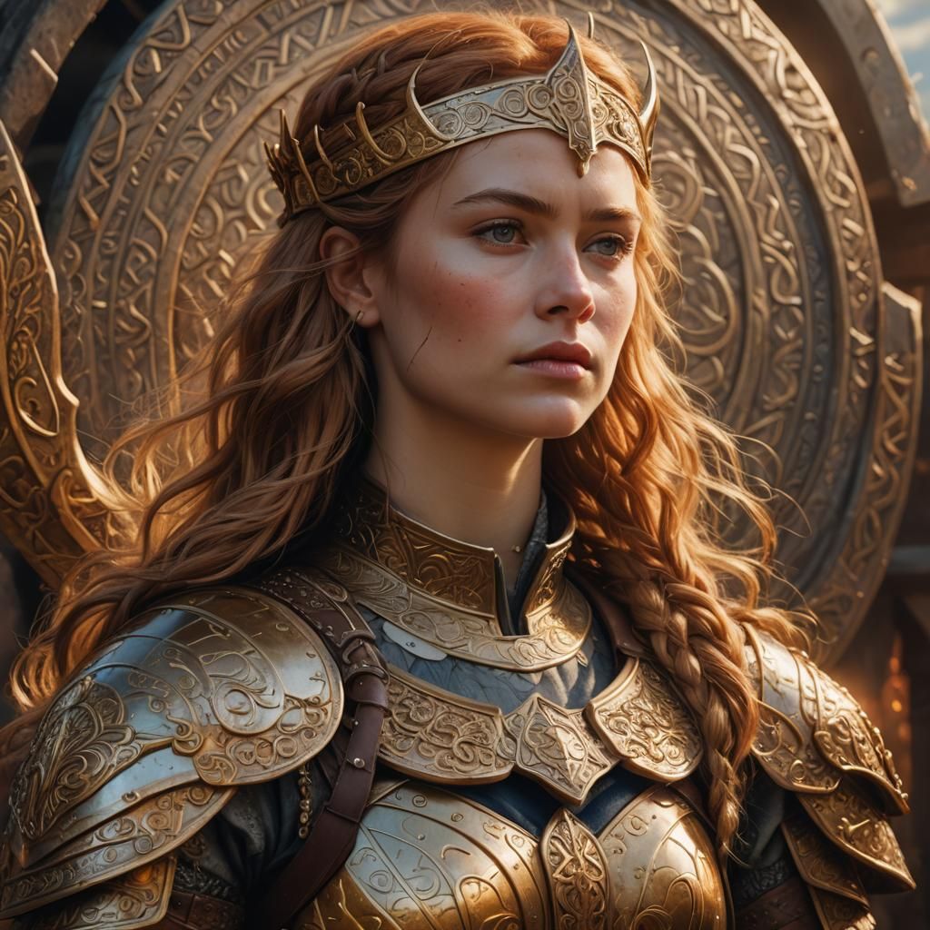 Queen Yelena in Golden Viking Armor
