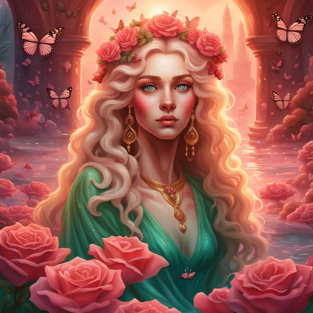 Goddess Venus in Rose Quartz Chamber: Hyperrealistic Art