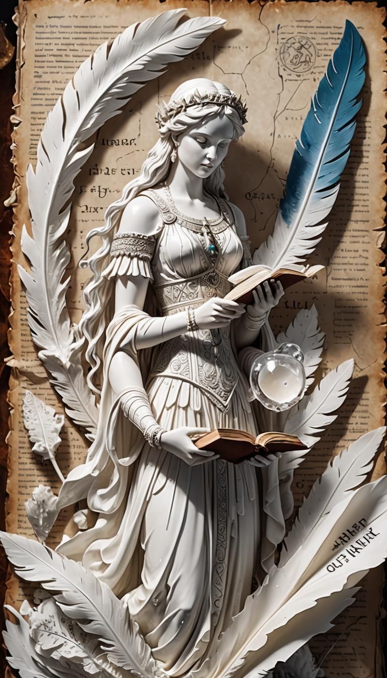 Crystal Poet Goddess with Book and Feather
