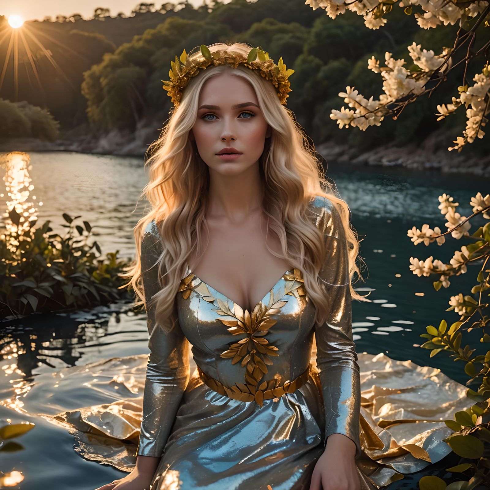 Golden Hour Goddess with Laurel Wreath
