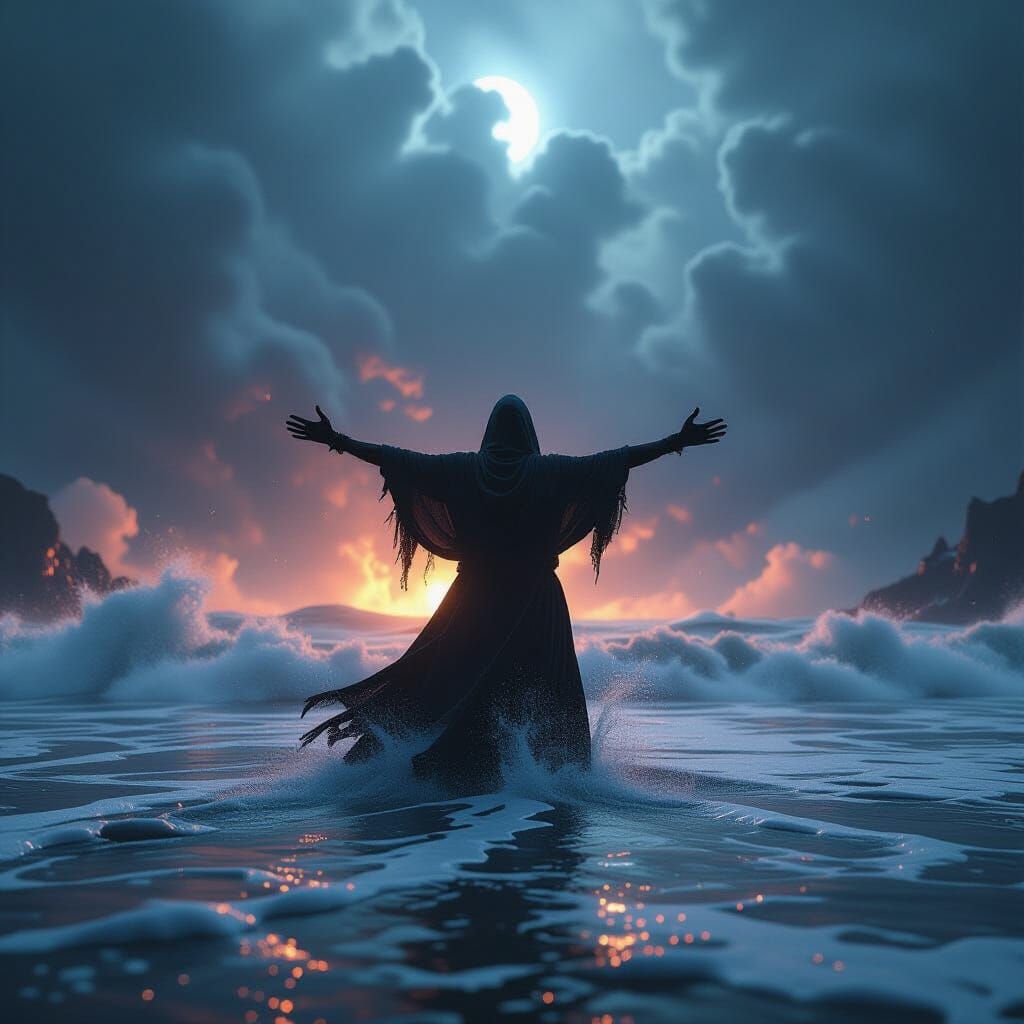 Resilient Figure Against Rising Darkness in 3D Epic Scene