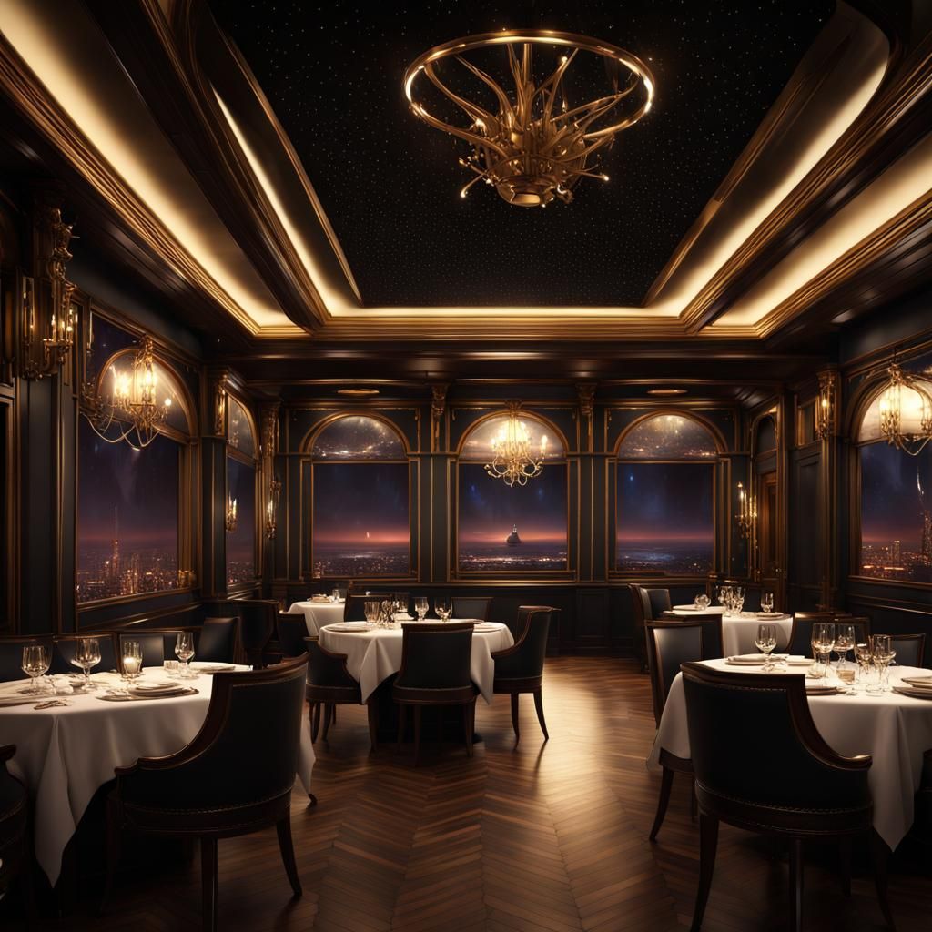 Modern Restaurant Interior with Gold Accents