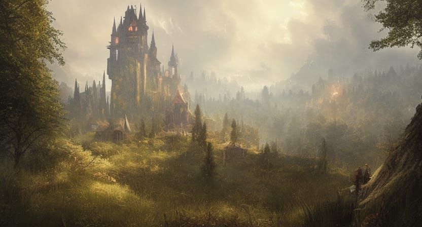 Enchanted Castle with Fireworks: Detailed Matte Painting