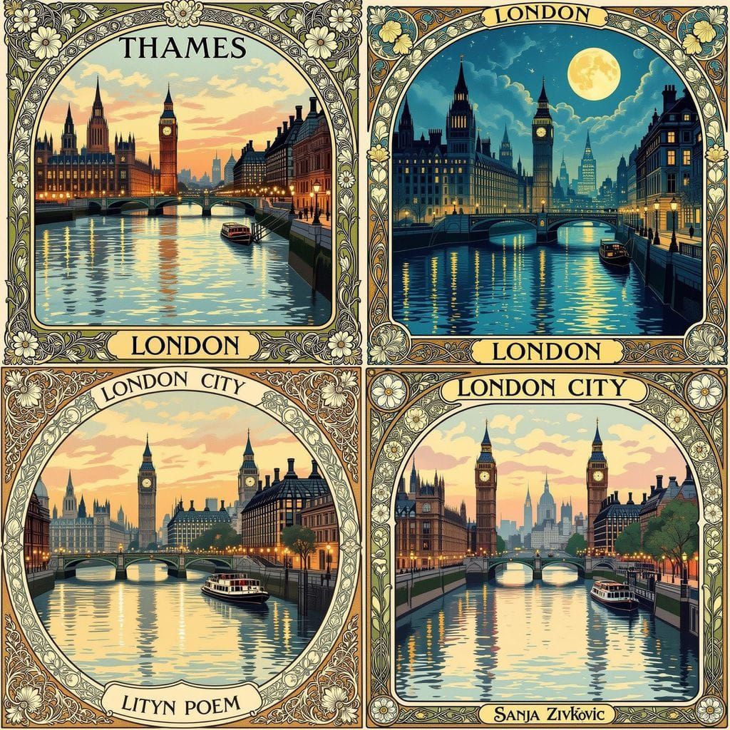 Art Nouveau London Cityscape on the Thames