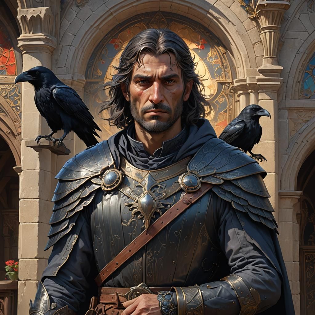 Medieval French Innkeeper with Raven Portrait