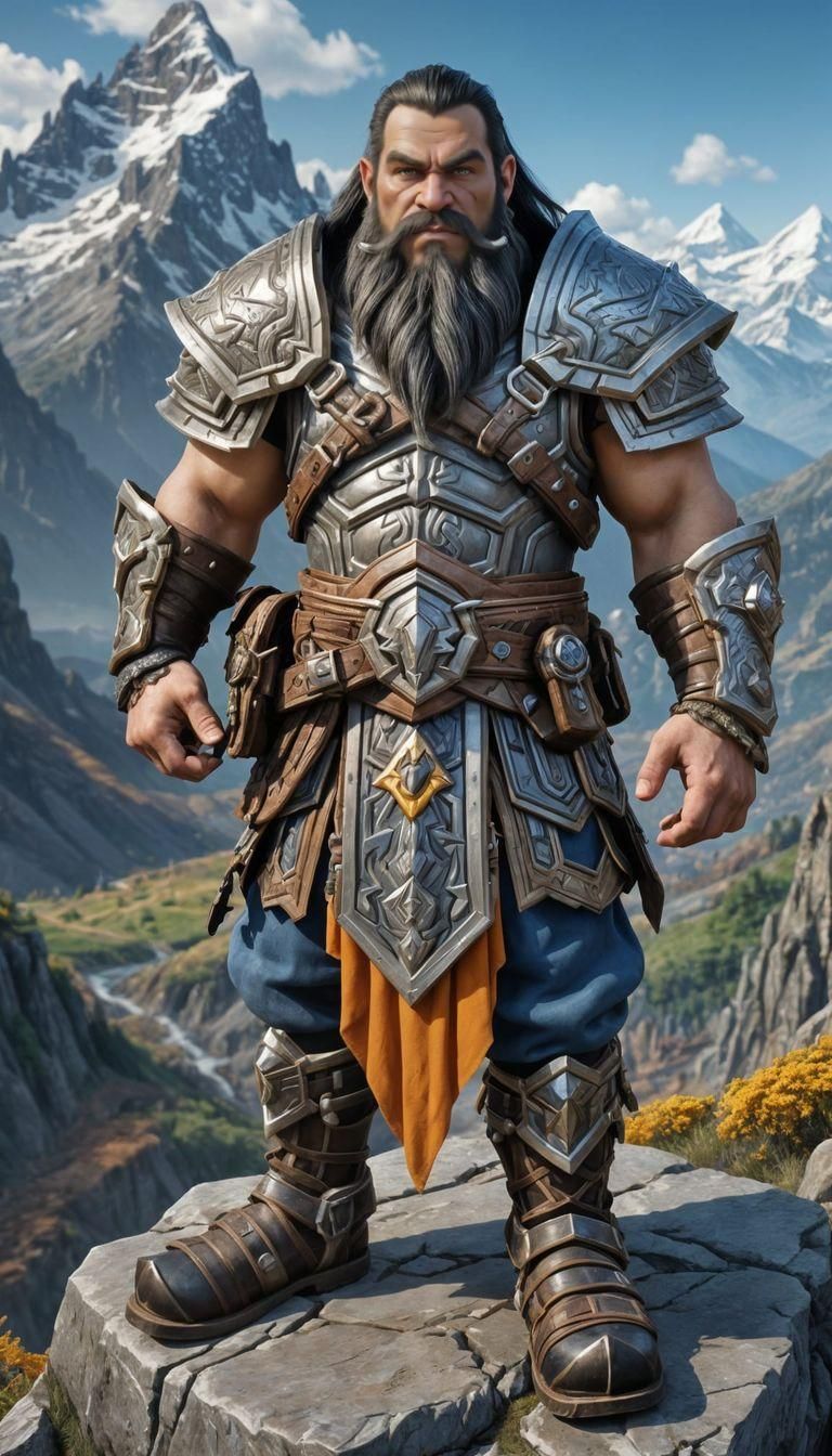 Dwarf Warrior in Warcraft Style, Hyperrealistic 8K
