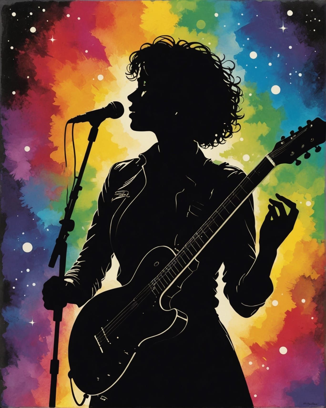 Cosmic Silhouette: Rock Singer in Spectrum Shadows