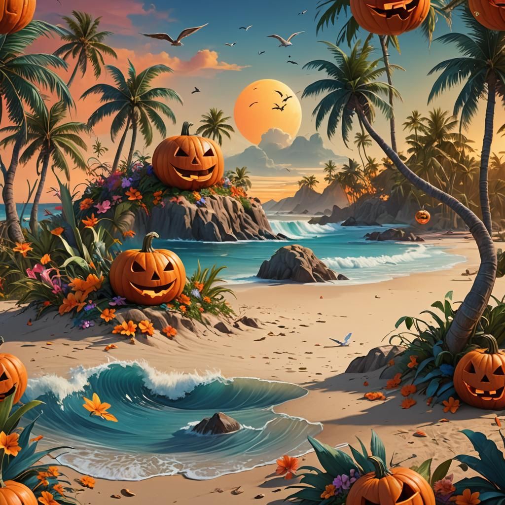 Festive Jack-o'-Lantern Dances on Deserted Island