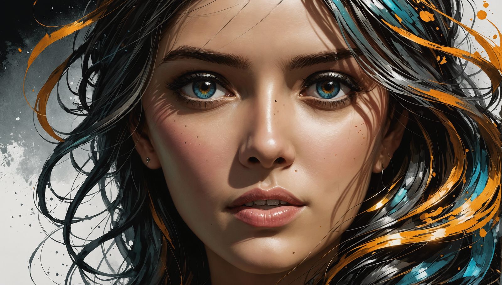 Expressive Ink Portrait of a Woman in Dramatic Lighting