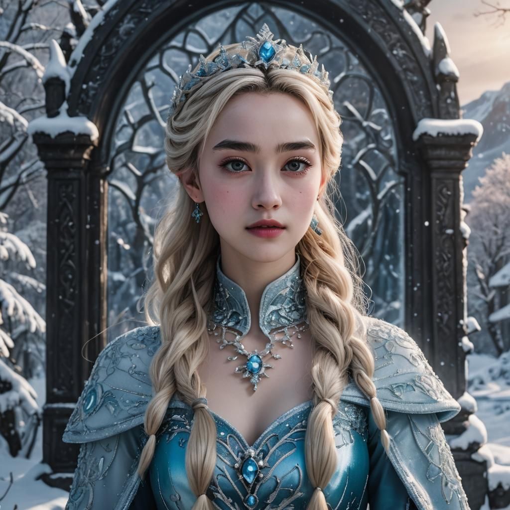 Elsa as Disneypunk Portrait in Hyperrealism