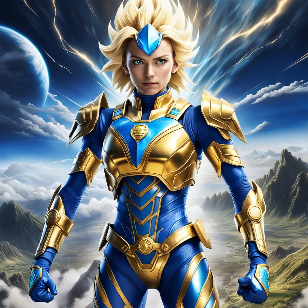 Heroic Super Saiyan Soaring Through Clouds