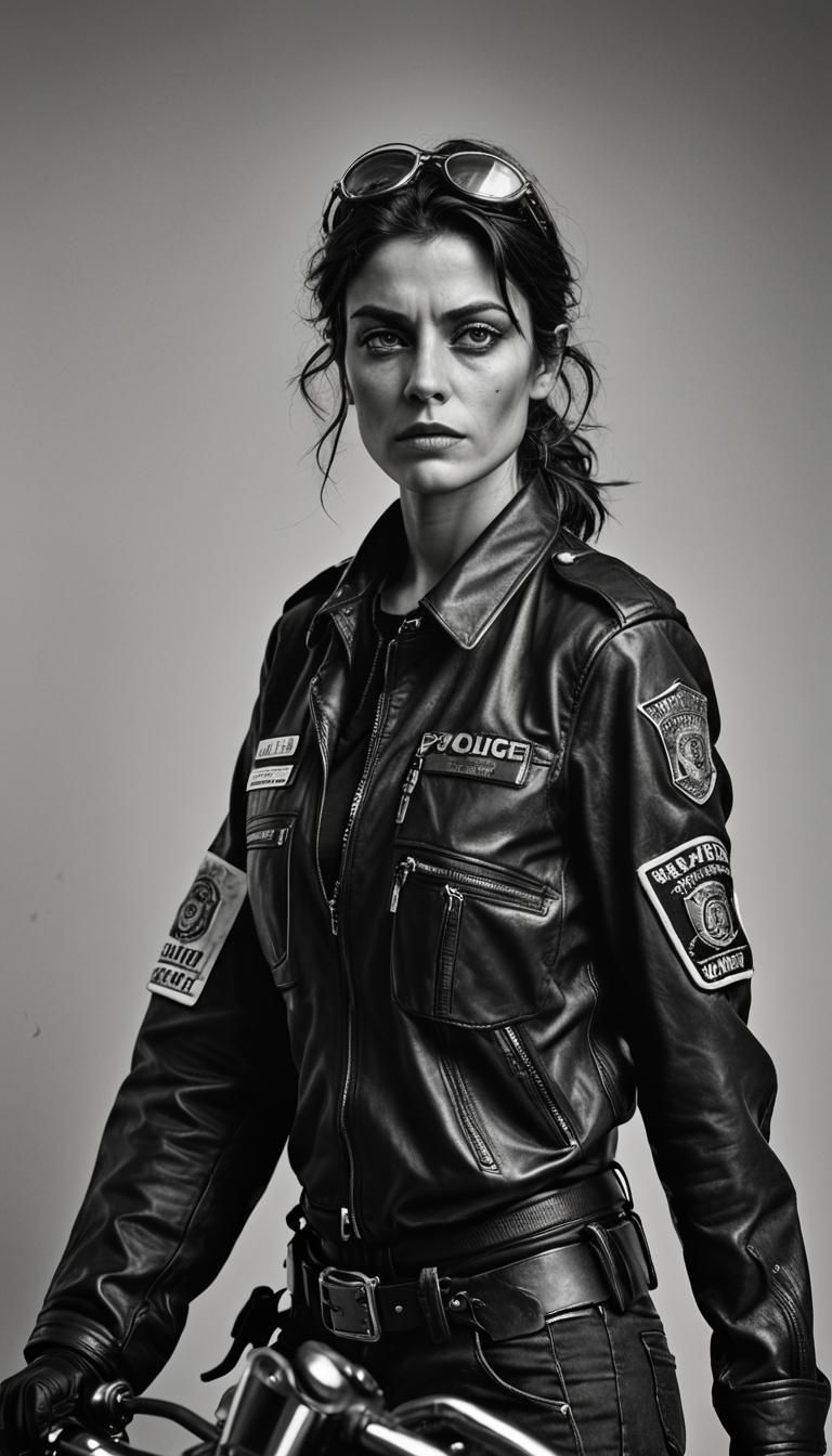 Striking B&W Portrait of a Motorcycle Officer