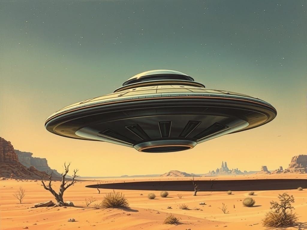 Vintage Sci-Fi UFO Soars Above the Desert
