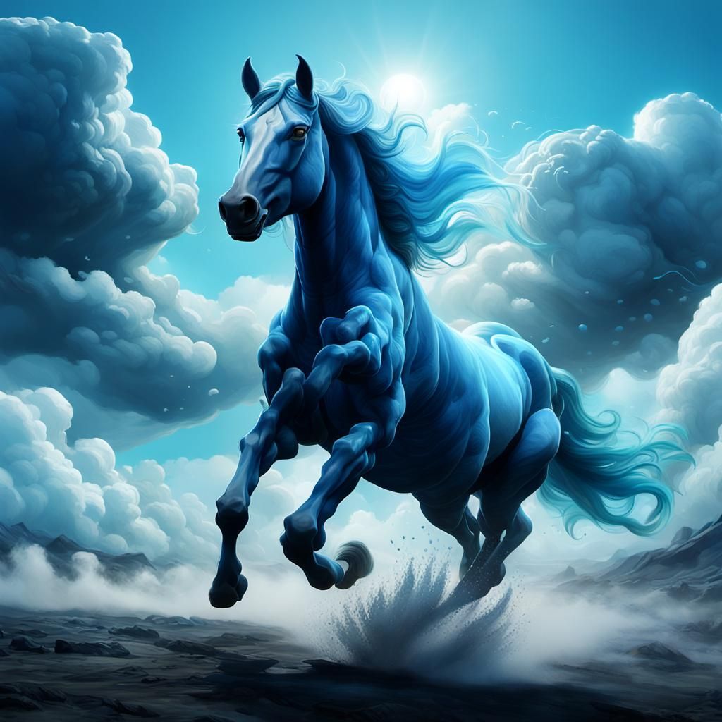 Cloud Horse Galloping in Indigo Sky: Digital Art