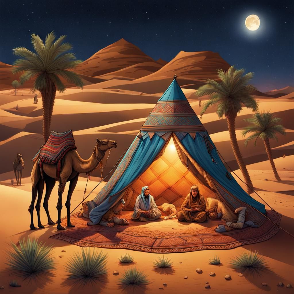 Desert Oasis: Bedouin Tent Under a Starry Sky
