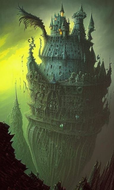 Crooked Tower Castle in Surreal Steampunk Style