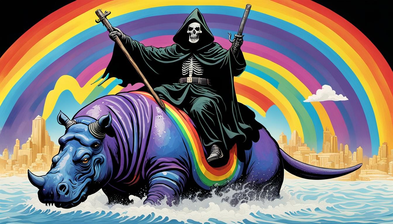 Grim Reaper Riding a Hippopotamus IV