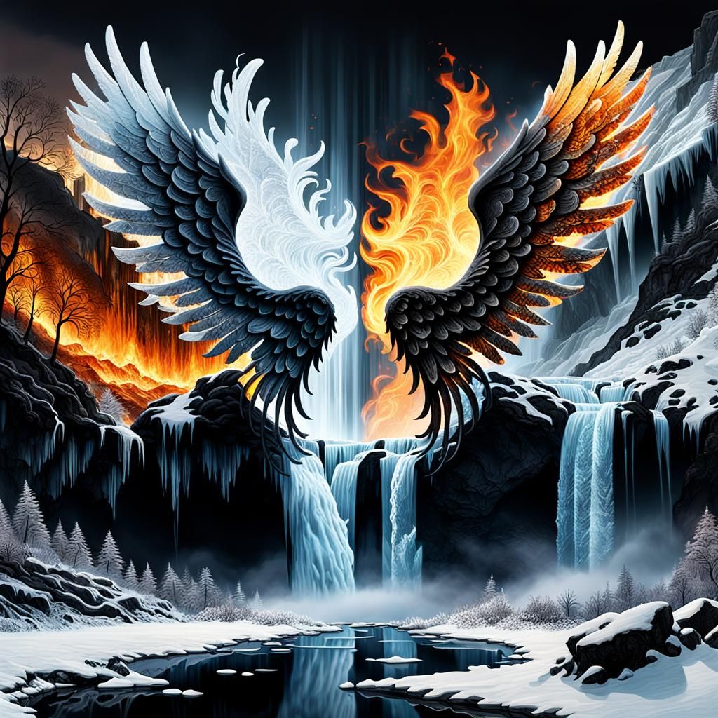 Angelic Wings: Winter Ice and Fire Landscape