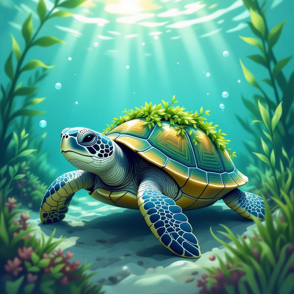 Underwater Turtle in Dreamy Whimsical Style