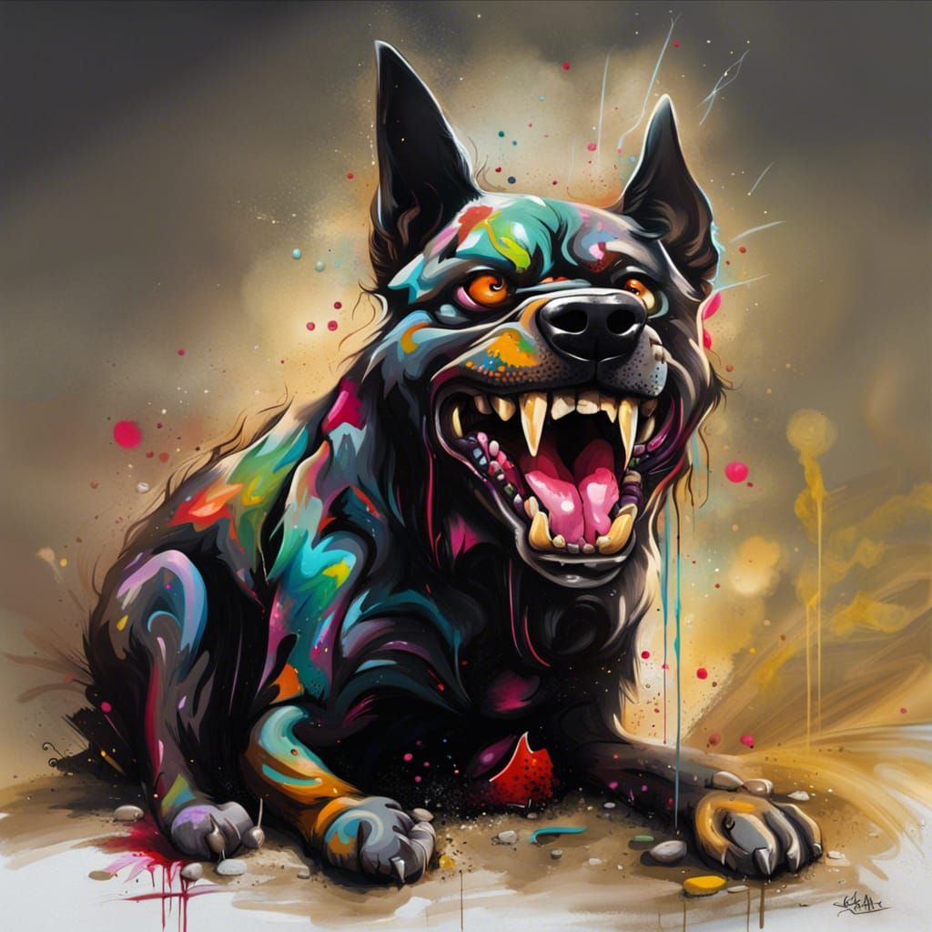 Fierce Dog with Teeth in Graffiti Art Style