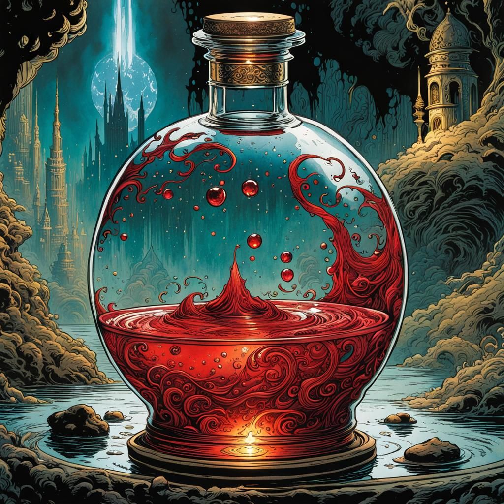 Ornate Healing Potion Bottle in Comic Book Style