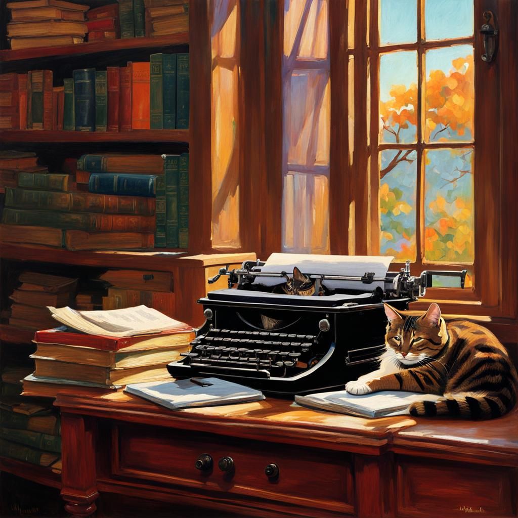 Vintage Desk Scene in Pre-Raphaelite Style