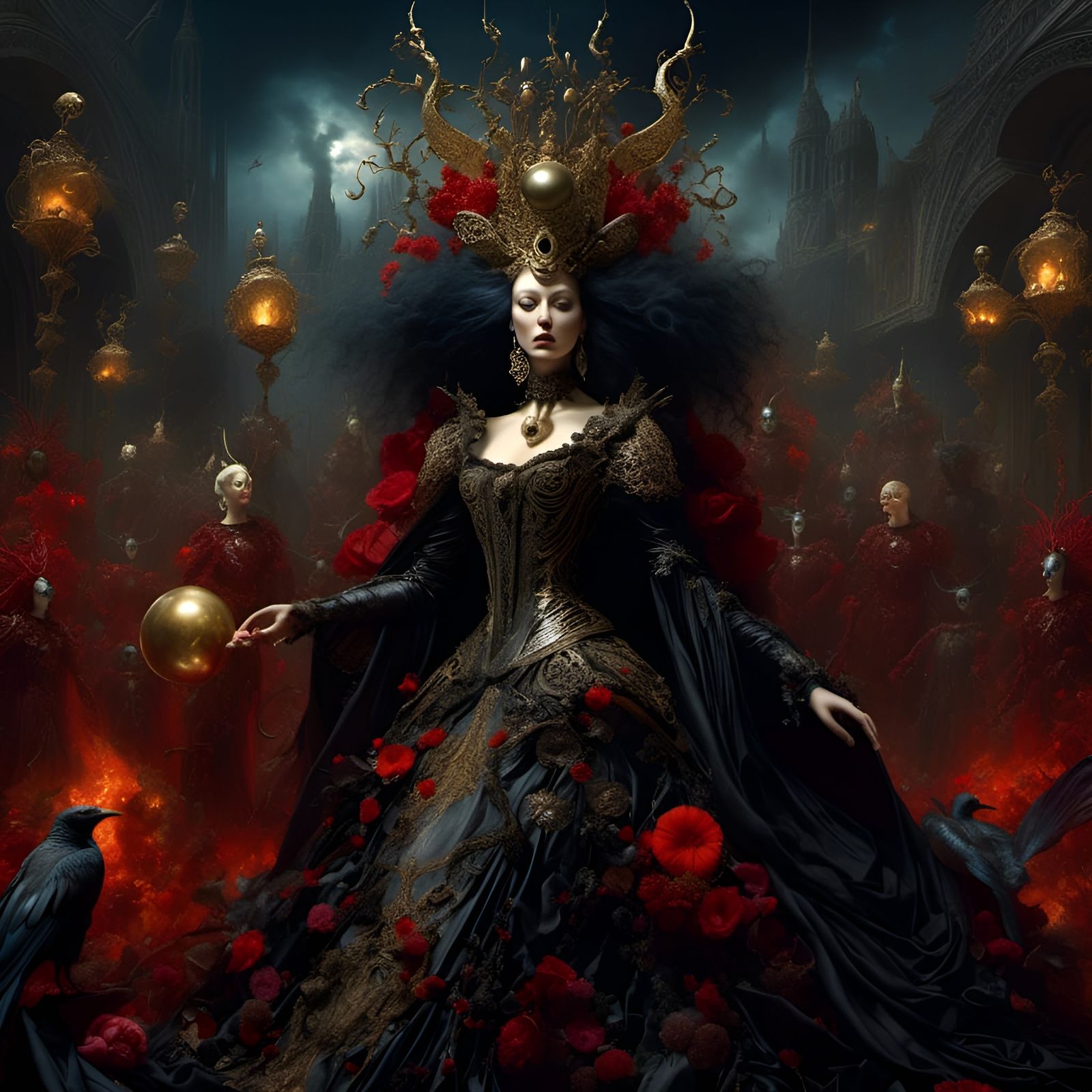 Black Queen Summons Fire Witch in Aetherpunk Style