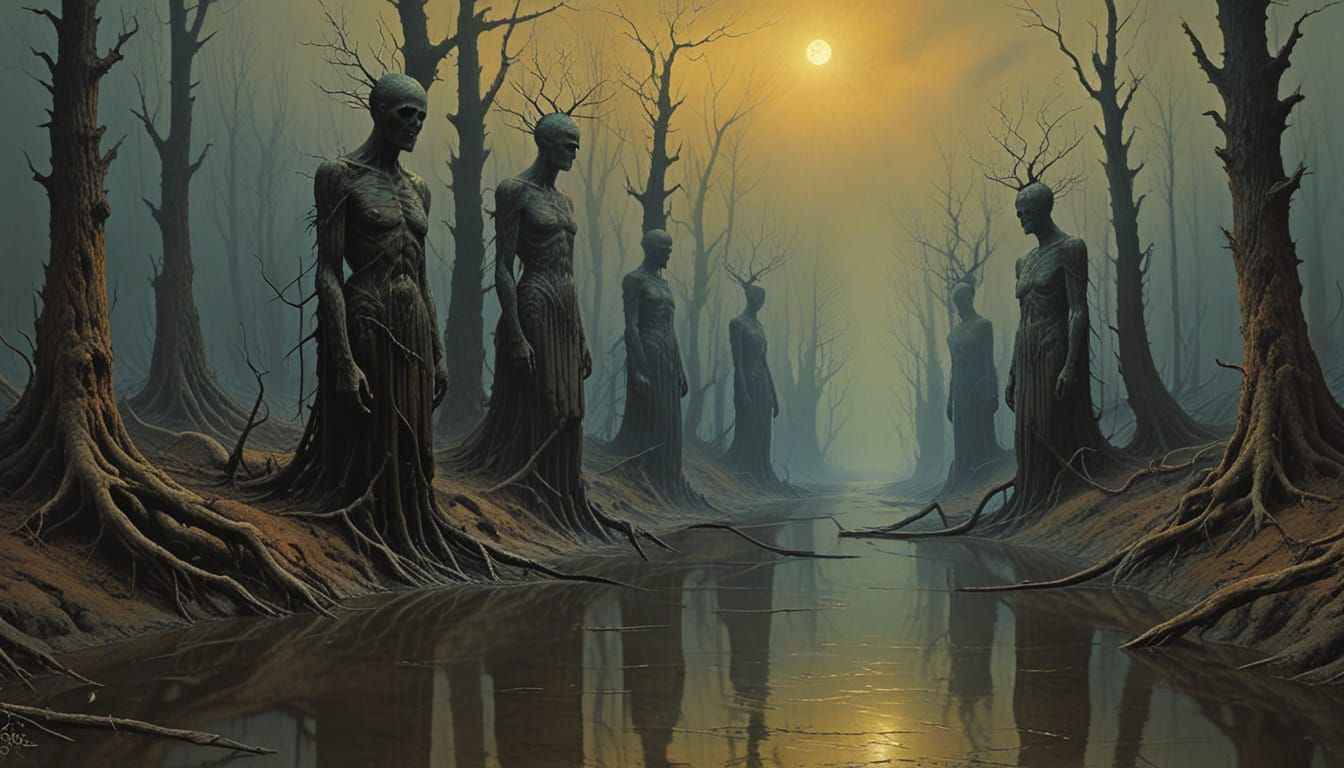 Beksiński-Inspired Figures Emerge from a Melting River in Da...