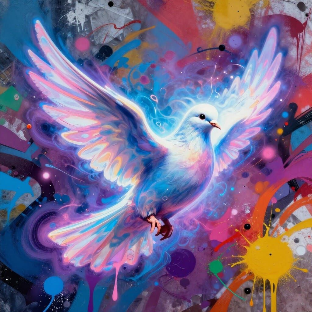 Radiant Holy Spirit Dove in Swirling Colors
