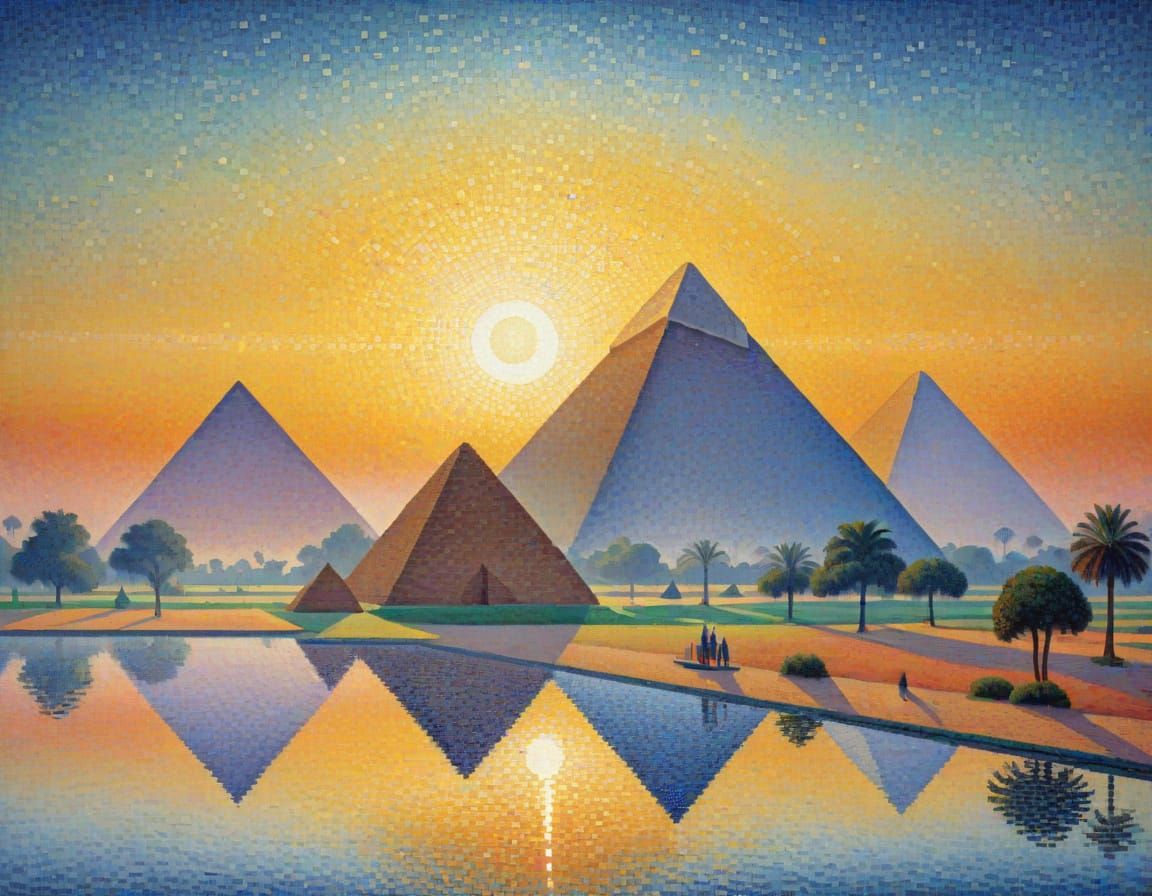 Pyramids at Dawn in Pointillism