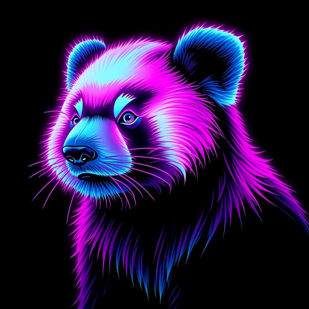 Neon Panda in a Futuristic Black Cosmos