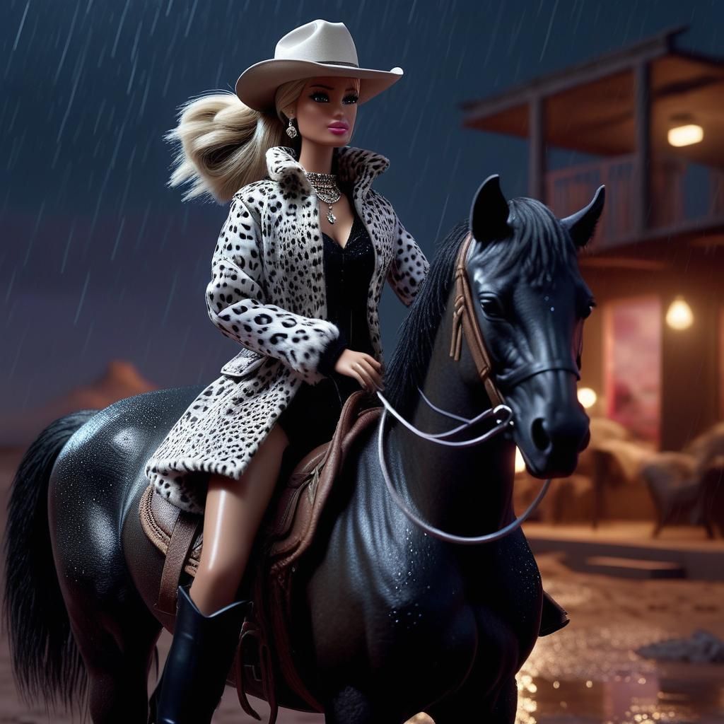 Outlaw Barbie Rides in Desert Lightning, Digital Art