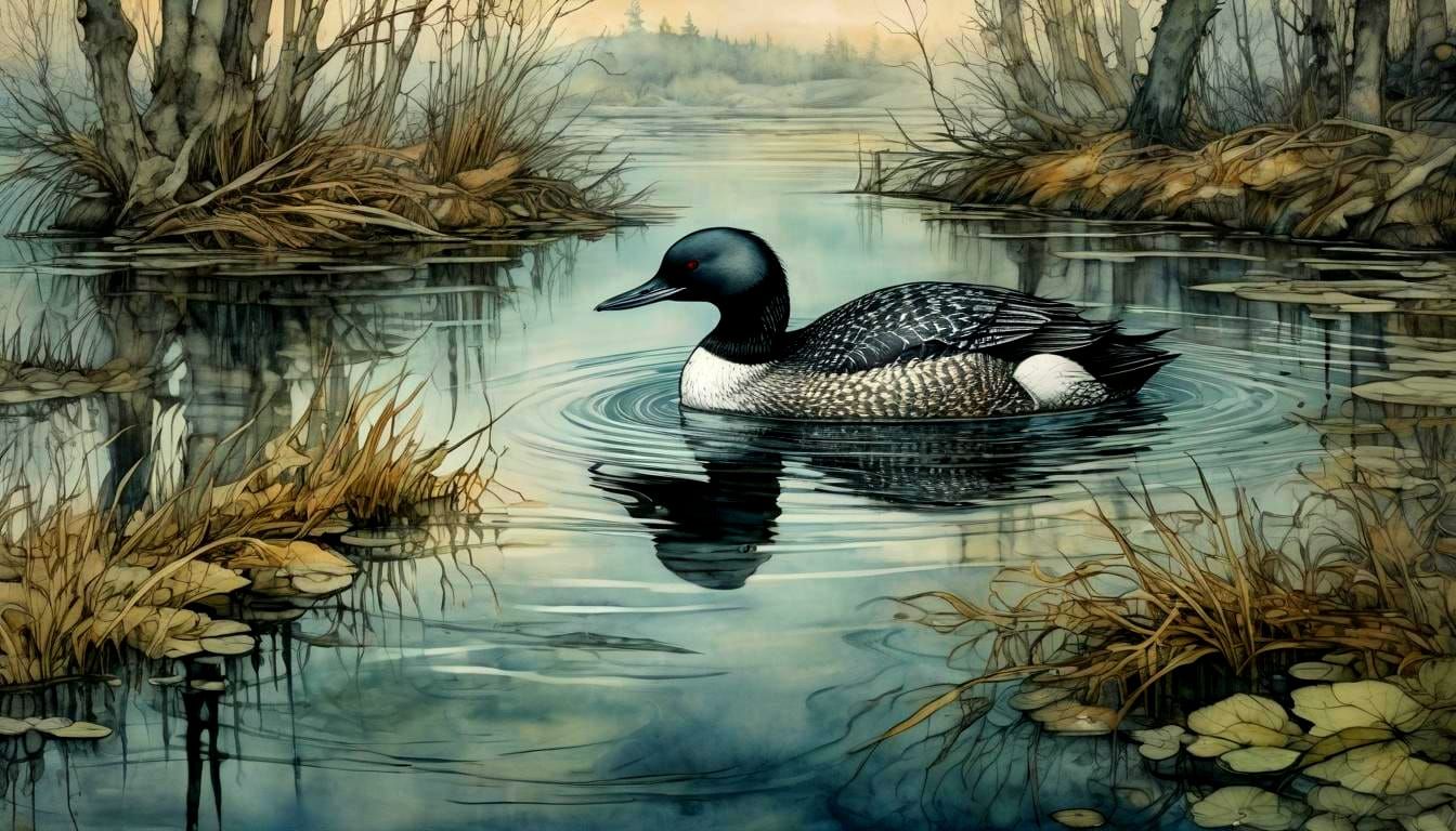 Impressionist Waterfowl Scene in Winter