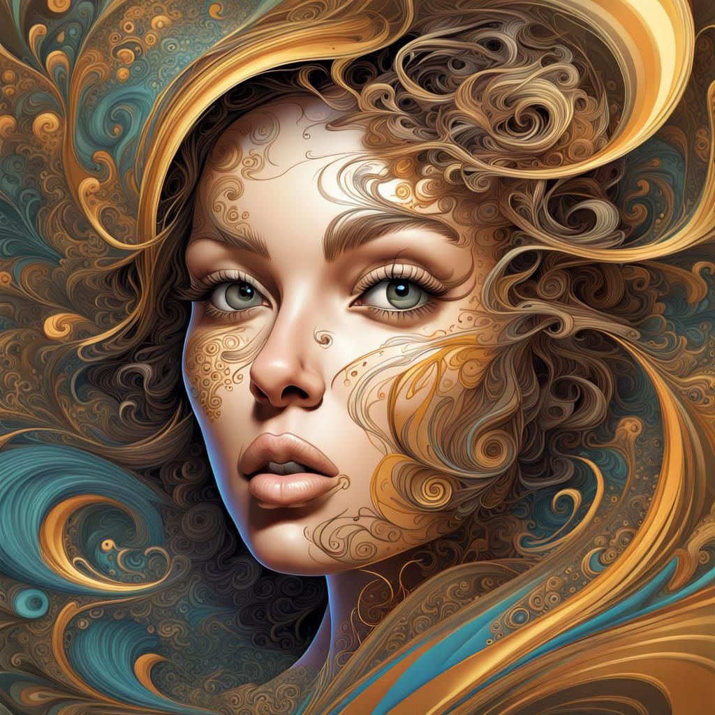 Psychedelic Cartoon Portrait in Dynamic Line Art Style