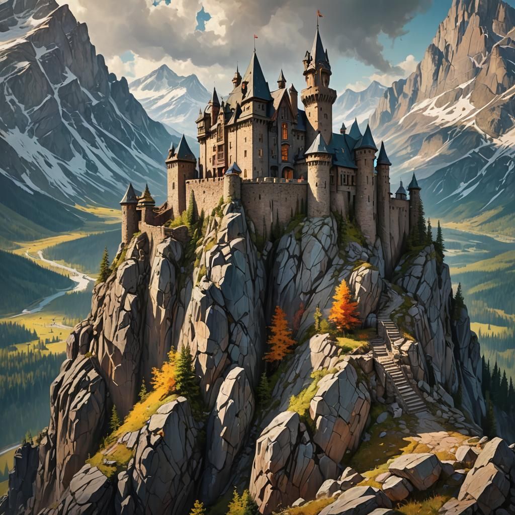 Very old castle on top of a mountain