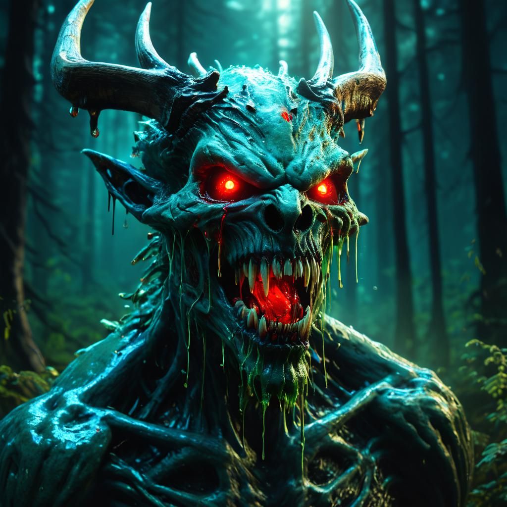 Furious Wendigo Face in Haunted Forest