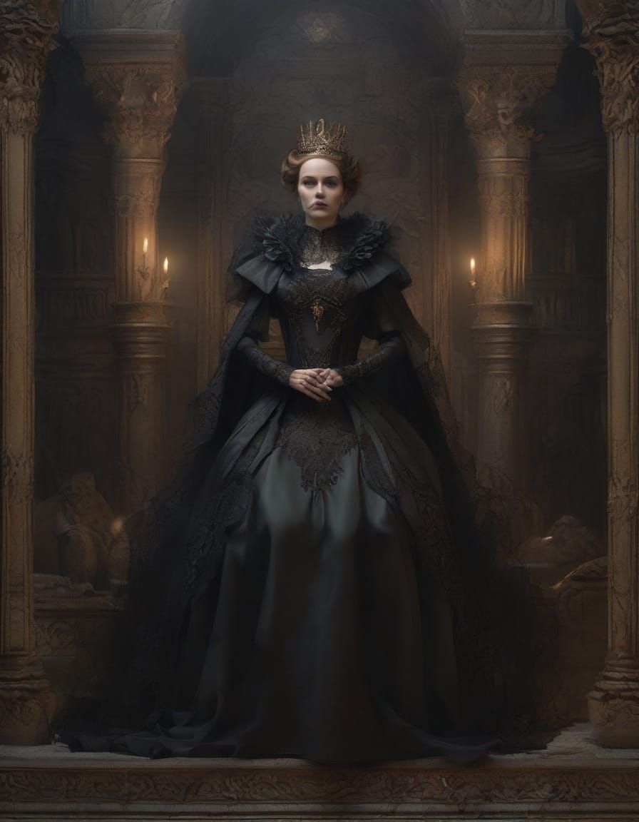 Queen of the Underworld in a Dark, Gothic Gouache Painting