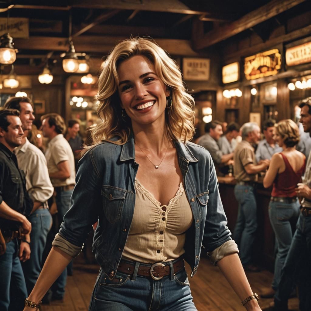 Pretty Woman Dancing in a Country-Western Bar