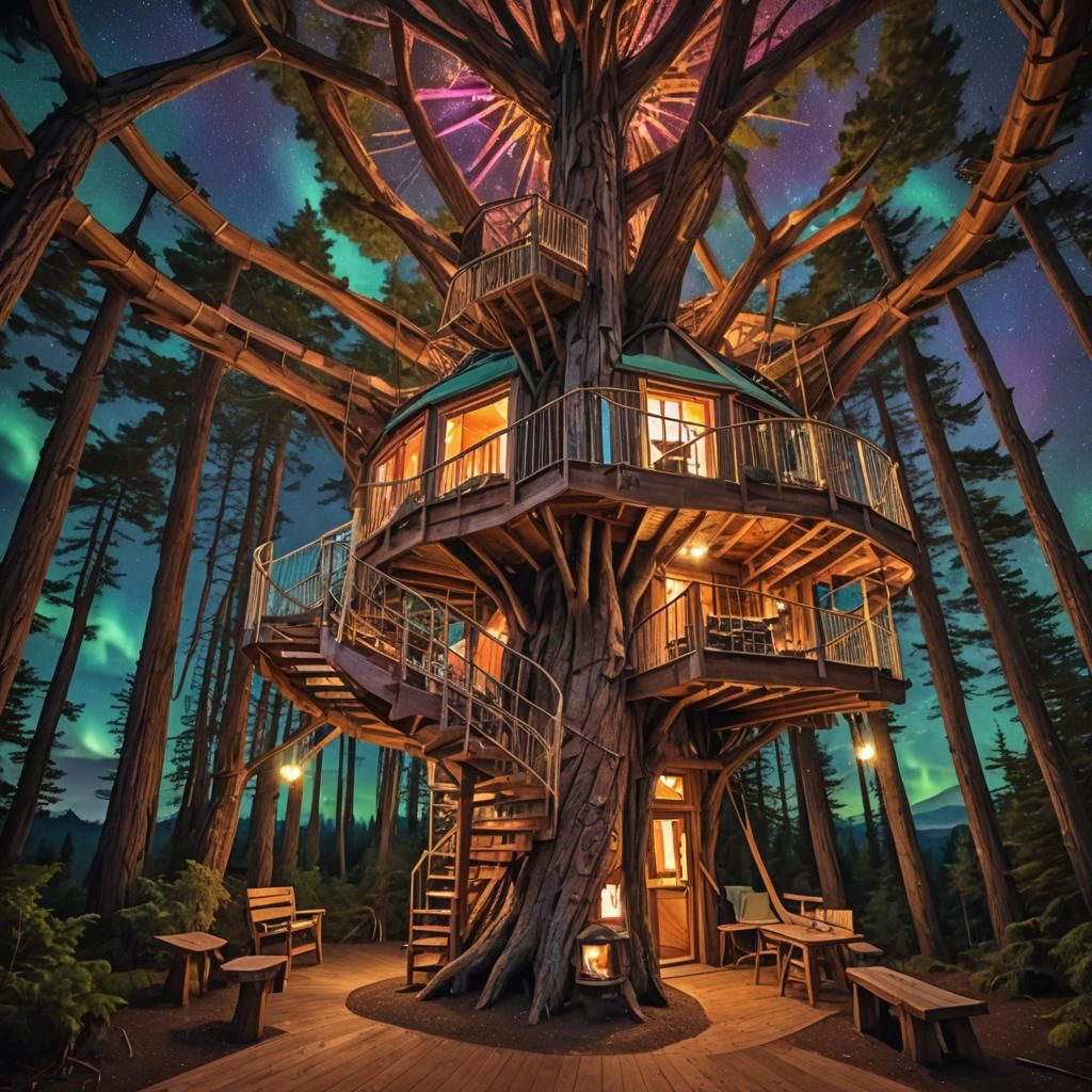Glamping Treehouse Under Northern Lights