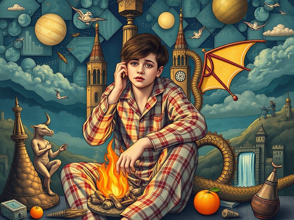 Surreal Dragon Robot Summer Island Mosaic