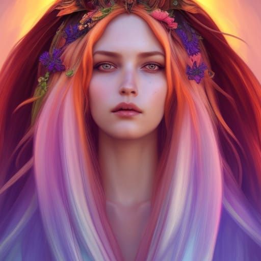 High Gothic Elf Princess in Pink Flower Field