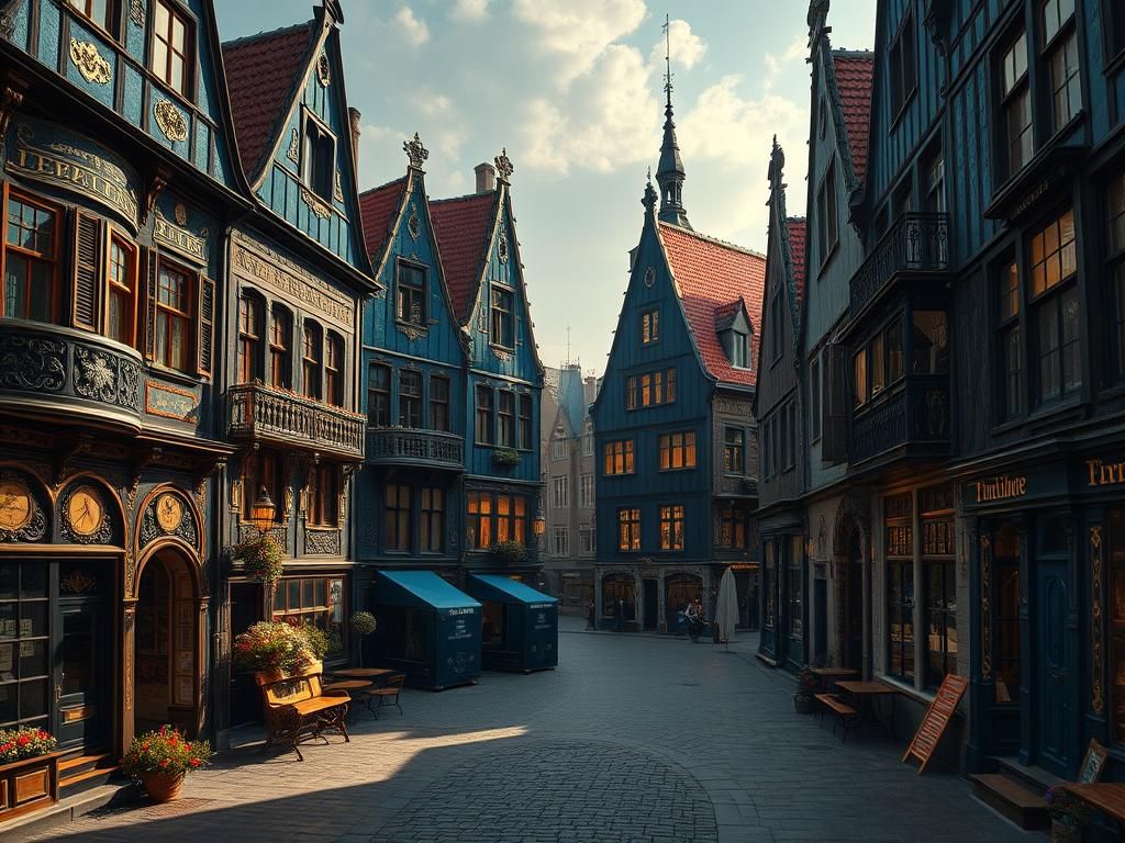Lavish Town Square in Rembrandt Chiaroscuro Style