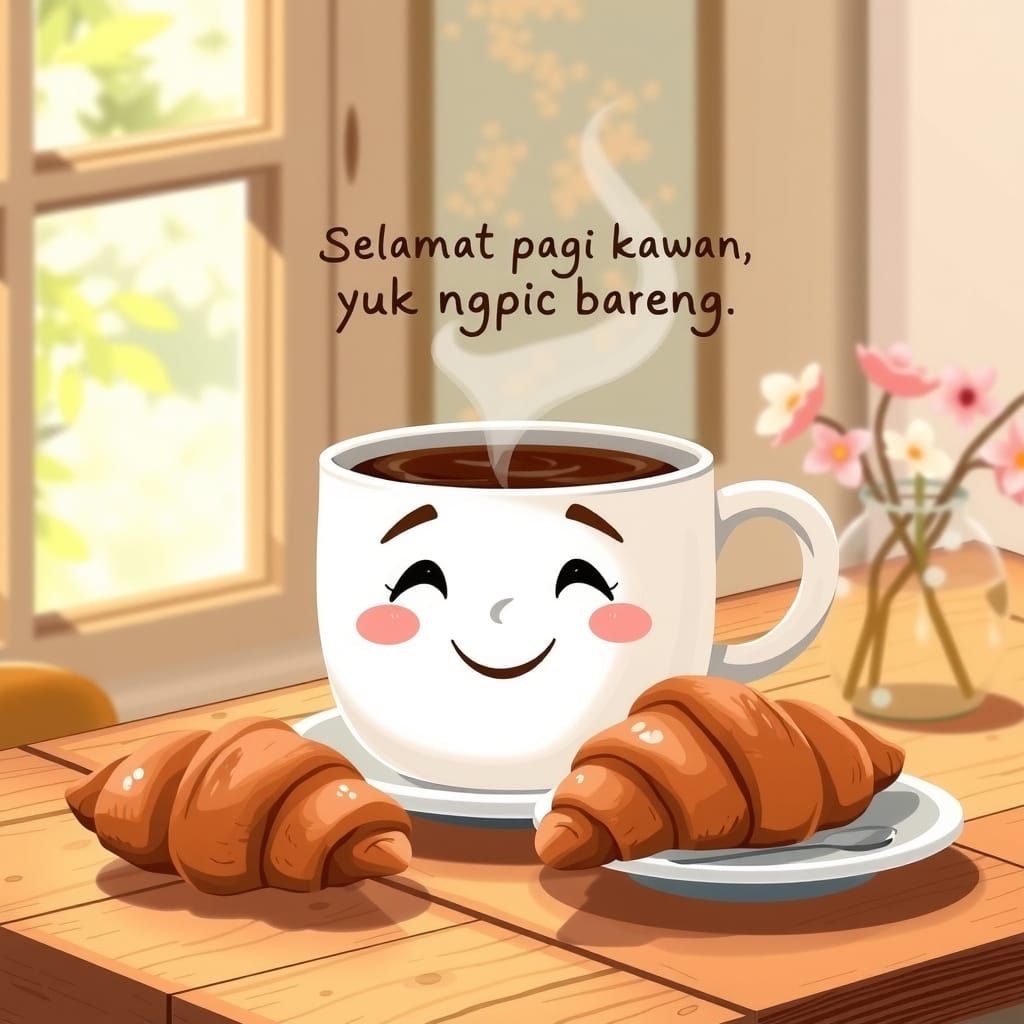 Whimsical Morning Coffee Scene in Rustic Chic Style