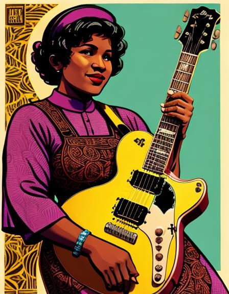 Sister Rosetta Tharpe: Colorful Linocut Block Print