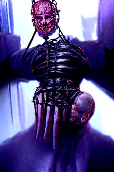 Hellraiser's Pinhead: A Sinister Bondage Portrait
